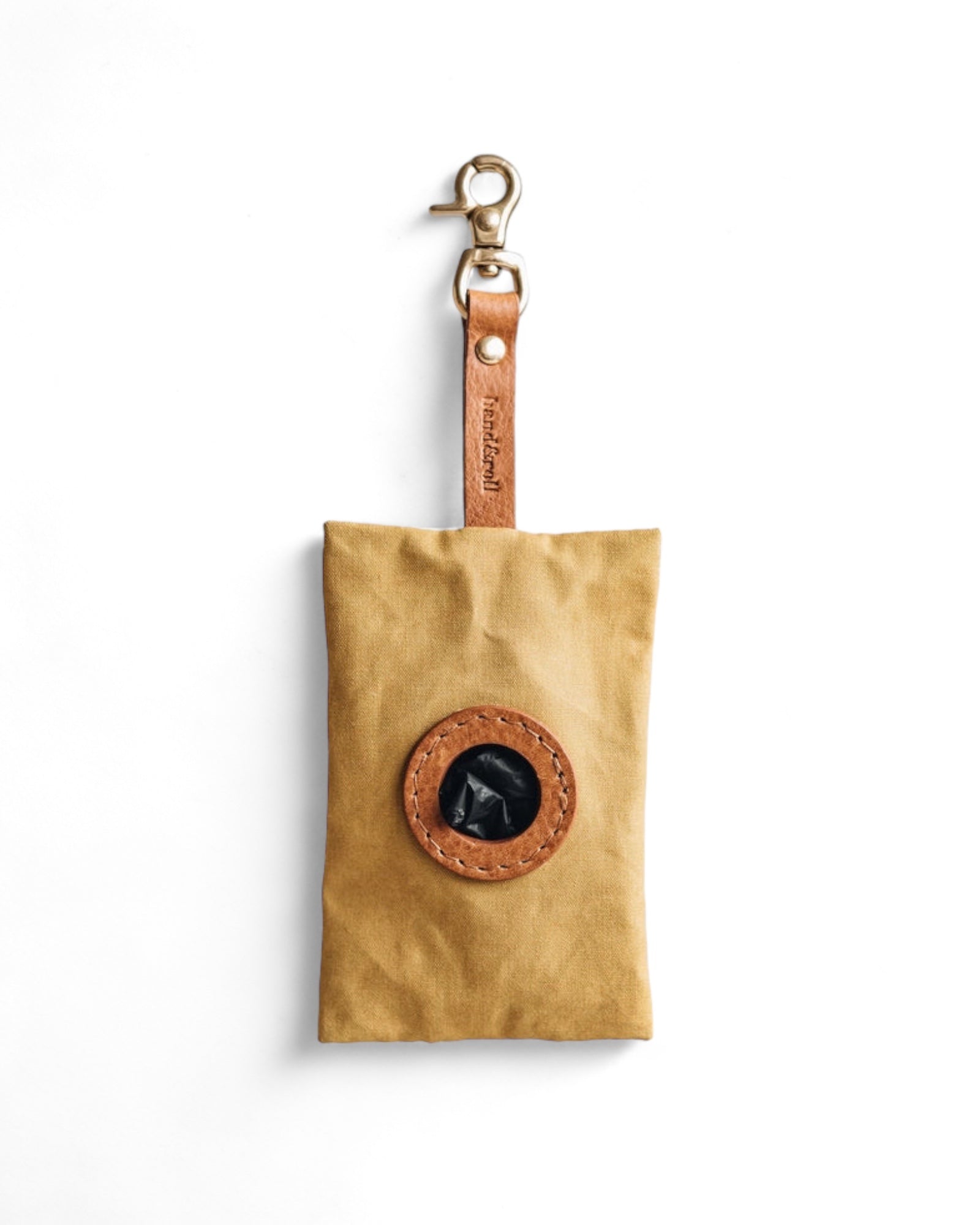 Support pour sacs à déjections NOI en toile cirée jaune avec bouton-pression